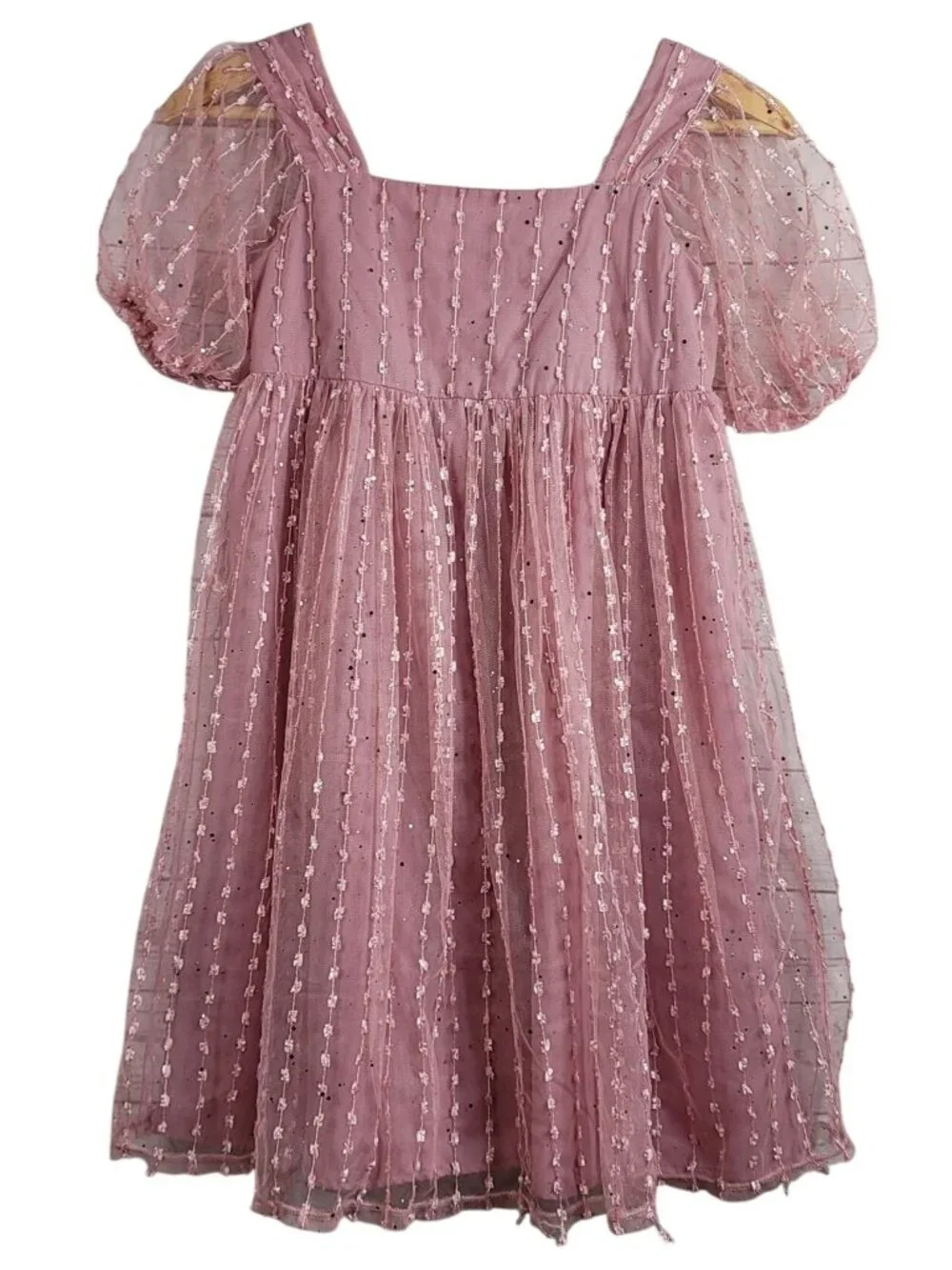 Wonder Nation Girls Party Dress Pink Size 12 Puff Sleeves Midi Zip Sparkle Tulle